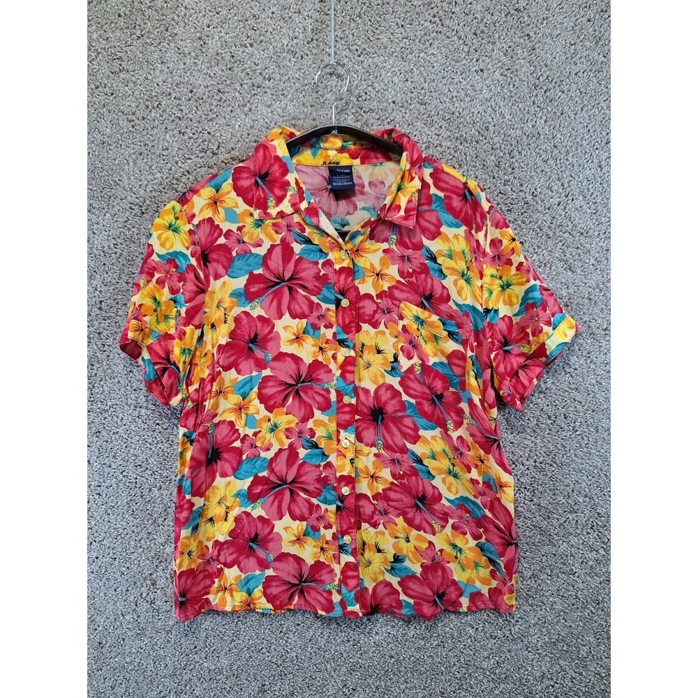 Basic Editions Shirt Womens XL Multi‎ Floral Print Single Chest Pocket Button Up